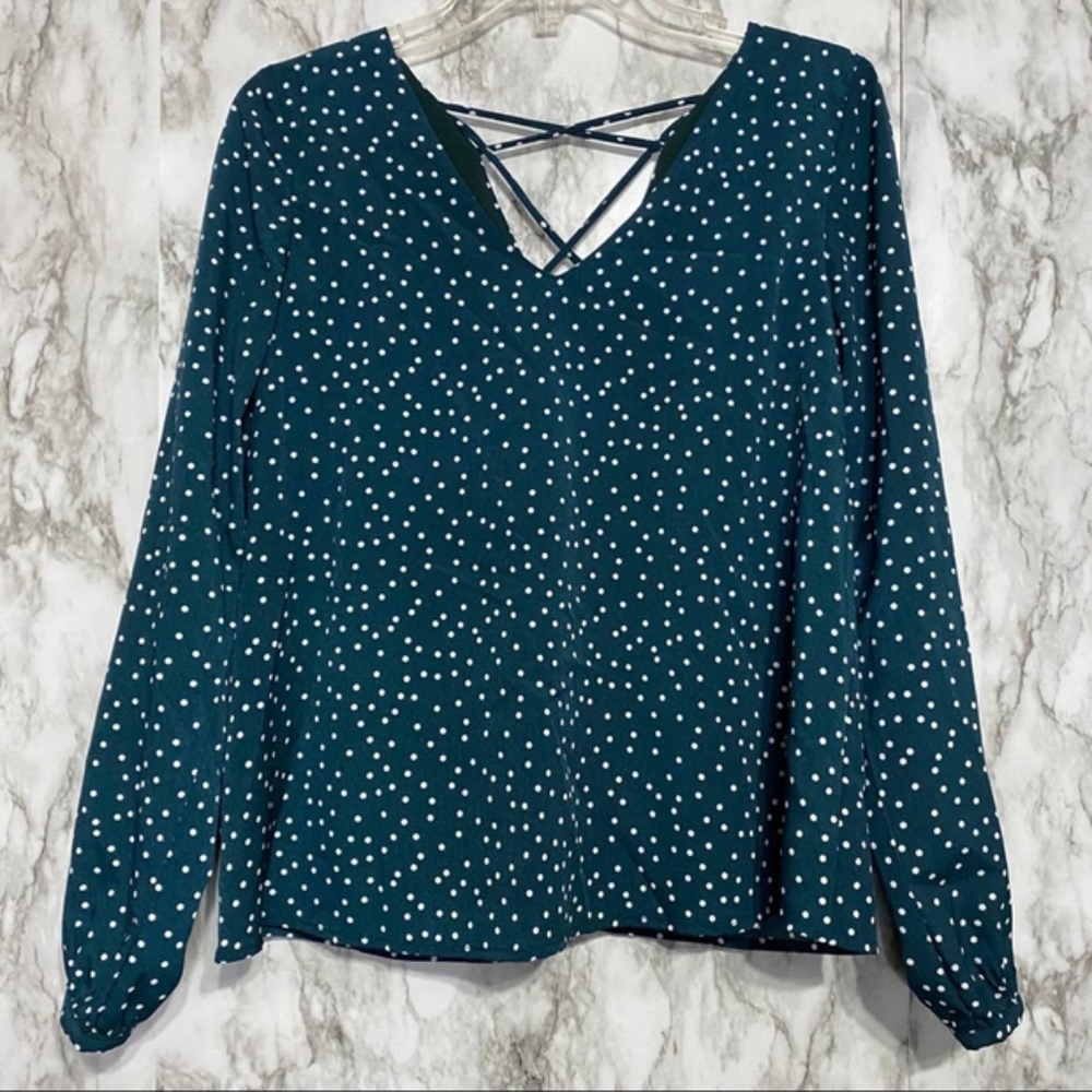 Lucca green and white dot blouse